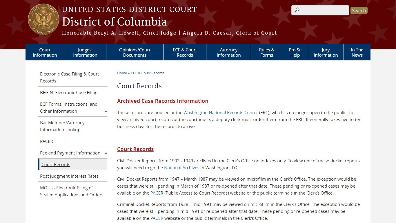 Court Records | District of Columbia - United States Courts
