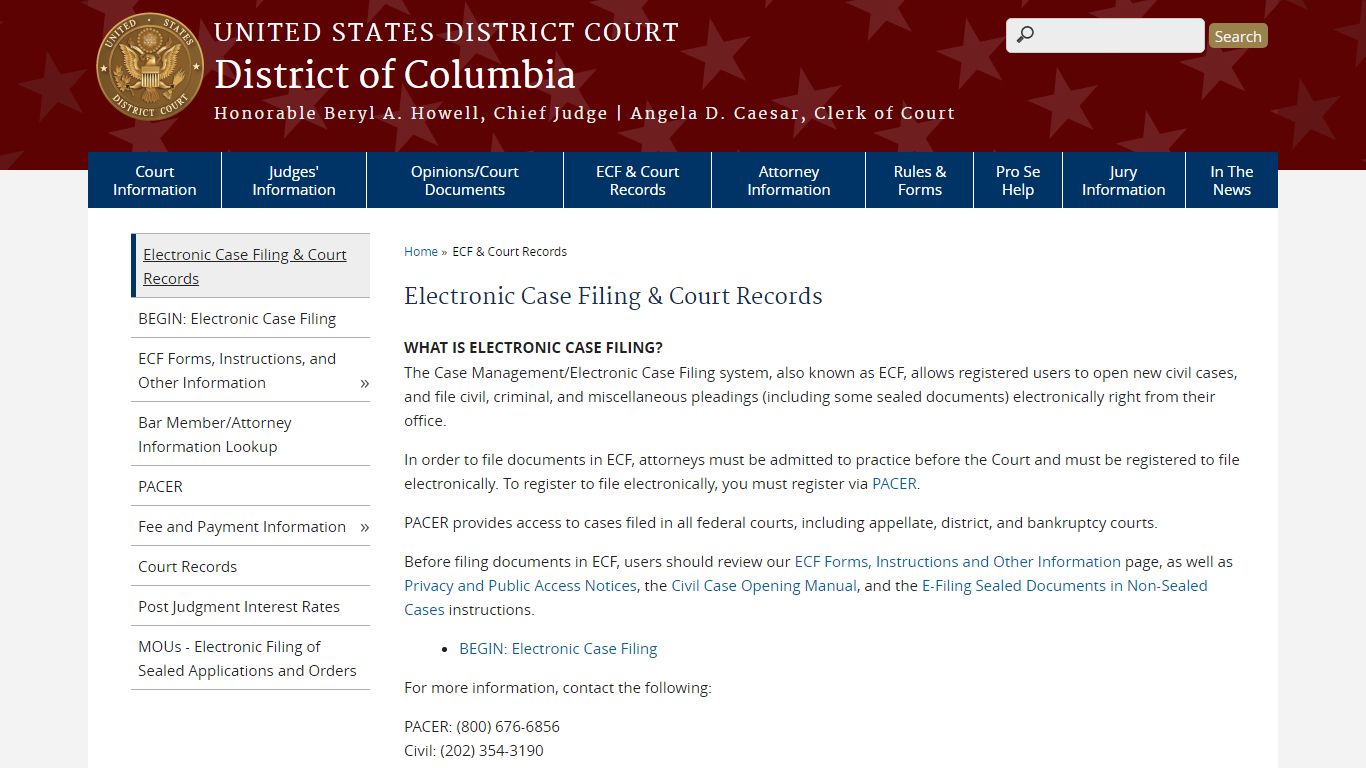 Electronic Case Filing & Court Records | District of Columbia | United ...