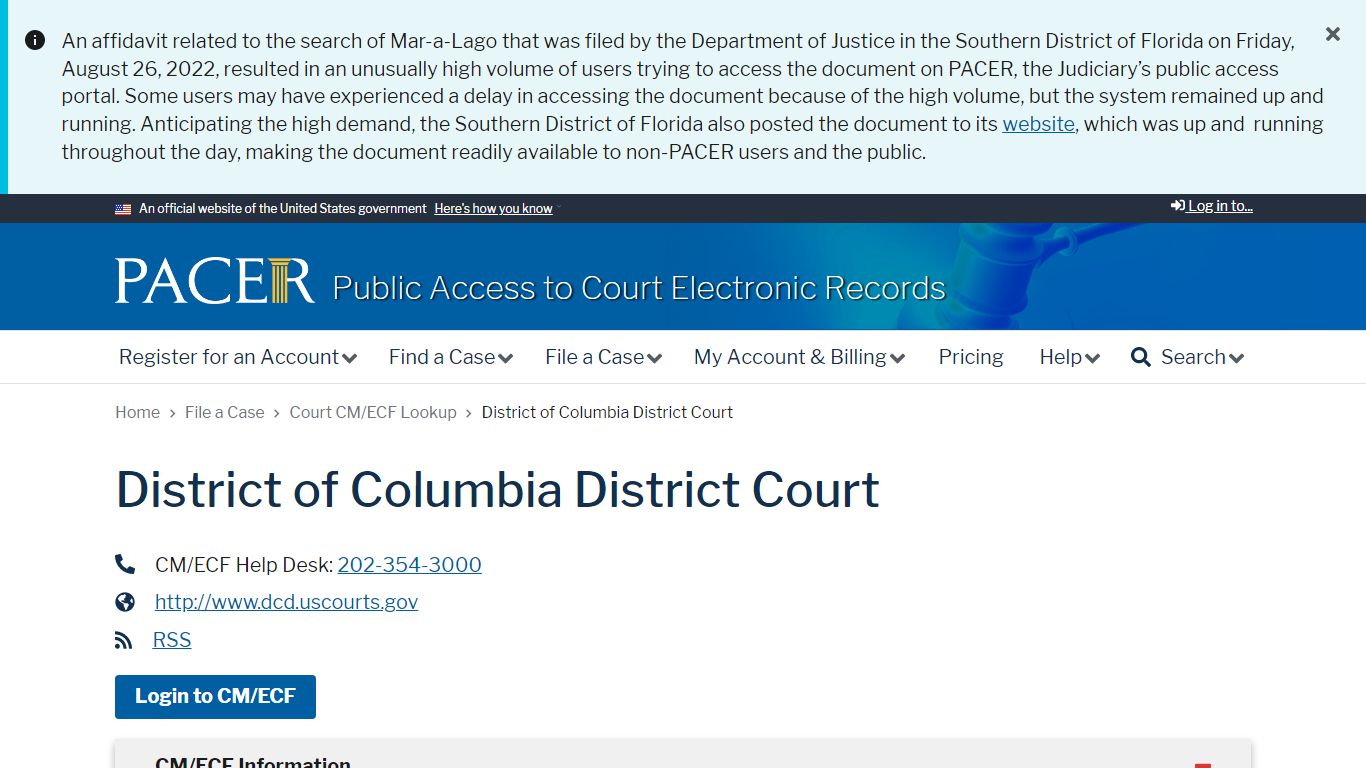District of Columbia District Court | PACER: Federal Court Records